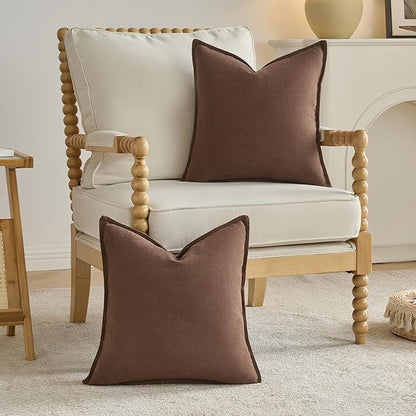 FUTEI Brown Chenille Throw Pillow Covers 26x26 Inch Set of 2,Edges Double-Stitched Euro Pillow Shams,Modern Home Decor for Couch Living Room
