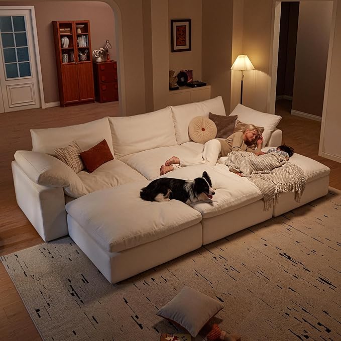Modular Sectional Sofa, 141.7" L Shaped Modern Sofa Modular Sectional Cloud Couch with Ottoman, Modern Cloud Sectional Couches for Living Room, Deep Seat Sofa with Washable Cover
