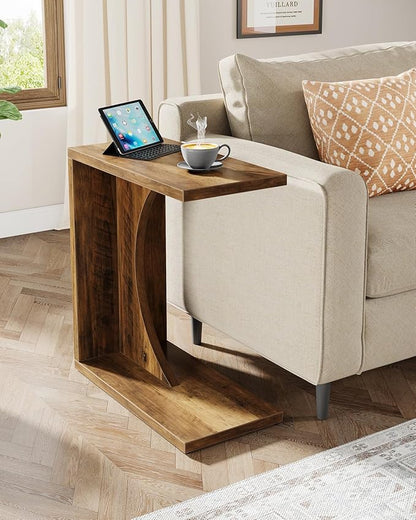 Tribesigns C-Shaped End Table for Couch, Sofa Side Table, C Table for Small Space, Living Room, Bedroom (2, Rustic Brown)