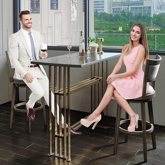 PrimeZone Swivel Bar Stools Set of 4, 30 Inch Bar Height Barstools, High Back Bar Stool with Solid Wood Legs & Wrap-Around Footrest, Counter Stools for Kitchen Island, Pub & Cafe, Grey