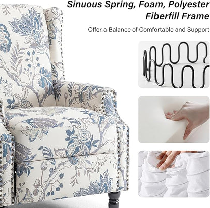 Accent Chair, Upholstered High Back Floral Armchair with Nailhead Trim & Wood Legs, Comfy Wingback Reading Single Sofa Chair for Small Spaces, Living Room, Bedroom