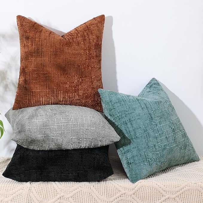 decorUhome Neutral Grey Chenille Throw Pillow Covers 26x26 Set of 2 Thick Textured Slubby Couch Pillow Covers Farmhouse Accent Modern Neutral Decorative Pillow Cases for Bed Sofa Living Room