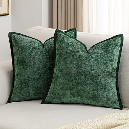 FUTEI Christmas Dark Green Chenille Throw Pillow Covers 20x20 Inch Set of 2,Soft Cozy Bound Edge Design Cushion Case,Home Decor for Couch Bed Living Room