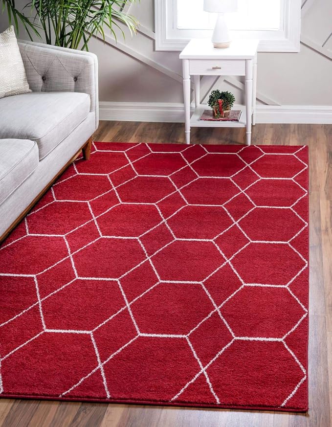 Unique Loom Trellis Frieze Collection Area Rug - Geometric (9' x 12' 2", Red/ Ivory)