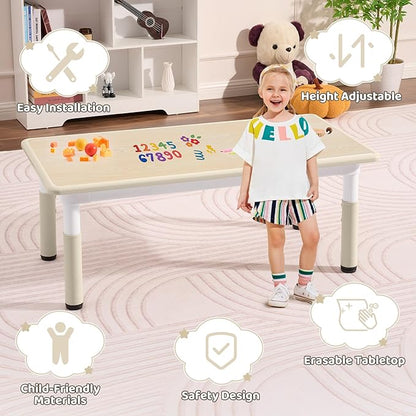 Toddler Table, 7 Level Height Adjustable Kids Play Furniture for Ages 3-8, Rectangular Plastic, 23.6" W x47.2 L, Multi-Activity Desk with Graffiti Desktop for Home & Daycare