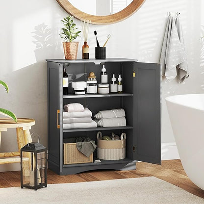 Tangkula Bathroom Floor Storage Cabinet, 31.5" H Freestanding Pantry Cabinet with 2 Doors and Adjustable Shelves, Kitchen Cupboard for Living Room, Dining Room, Bathroom (Gray, 31.5" H)