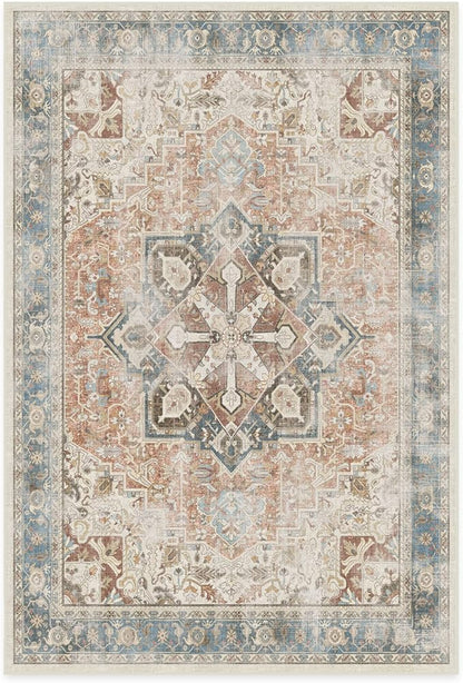 RUGGABLE Washable Vintage Area Rug – Kamran Coral 6x9, Stain-Resistant, Non-Slip – Medium Machine Washable Rugs for Living Room, Bedroom, Hallway, Entryway & Office–with Cushioned Pad