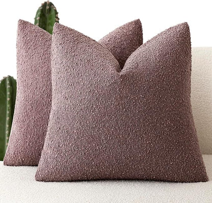 Foindtower Set of 2, Decorative Textured Boucle Throw Pillow Covers Accent Solid Pillow Cases Soft Cozy Couch Cushion Case for Chair Sofa Bedroom Living Room Home Decor 26x26 Inch Dark Purple