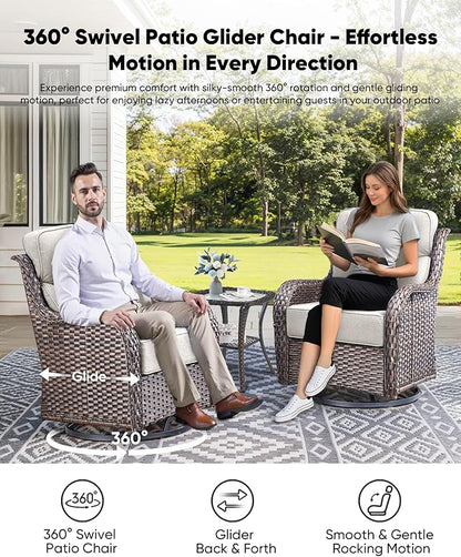 HUMMUH 8 Pieces Wicker Patio Furniture Set with Patio Swivel Chairs Set of 4,High Back Outdoor Sofa Coffee Table Ottomans,6 Inch Thick Cushions Outdoor Conversation Set for Porch, Balcony, Deck