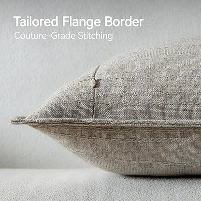 a moment Linen Pillow Covers Set of 2,Boho Farmhouse Throw Pillowcases Neutral Textured Decorative Covers for Couch Sofa Bed, Soft Linen Blend Accent Case Cushion Home Decor 20"x12"Beige Grey