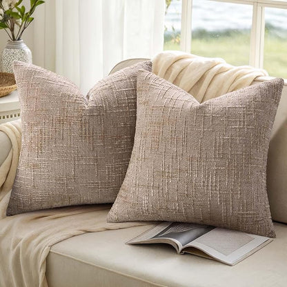 decorUhome Oatmeal Chenille Throw Pillow Covers 24x24 Set of 2 Thick Textured Slubby Couch Pillow Covers Farmhouse Accent Modern Neutral Decorative Pillow Cases for Bed Sofa Living Room