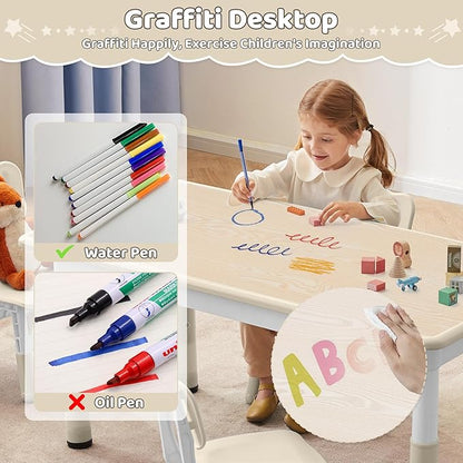 Toddler Table, 7 Level Height Adjustable Kids Play Furniture for Ages 3-8, Rectangular Plastic, 23.6" W x47.2 L, Multi-Activity Desk with Graffiti Desktop for Home & Daycare