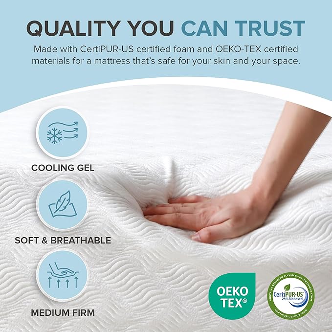 L’Baiet 12 Inch Gel Memory Foam Mattress, Twin Size - Bed in a Box - Medium Firm - Breathable Cooling-Gel Comfort Technology - Pressure Relief Comfy Support Soft Fabric Cover - CertiPUR-US Certified