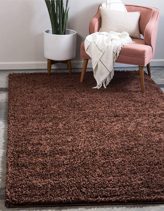 Unique Loom Solid Shag Collection Area Rug (2' x 3' 1" Rectangle, Chocolate Brown)