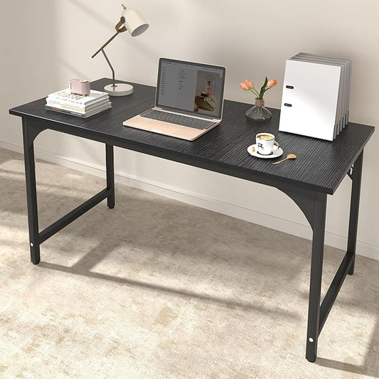 StarGraph Home Office Desks 55 Inch Large Office Desk with Sturdy Metal Frame Modern Computer Desk Gaming Study Writing Work from Home Desks, Black