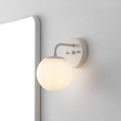 JONATHAN Y JYL3534C Louis Parisian Globe 5.75" 1-Light Metal/Frosted Glass Modern Contemporary LED Vanity Light Midcentury, Glam, Transitional, Bathroom, Powder Room, Dressing Room, Bedroom, Almond