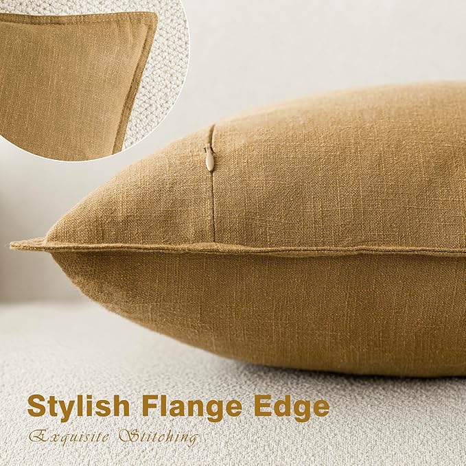 Foindtower Pack of 2, Decorative Linen Soild Throw Pillow Covers Soft Accent Lumbar Cushion Case Boho Farmhouse Pillowcase for Couch Sofa Bedroom Living Room Home Decor 12 x 20 Inch Honey Mustard
