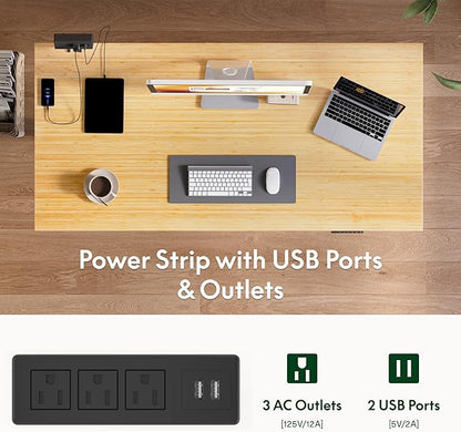 FLEXISPOT EN2 Whole-Piece Bamboo Standing Desk with Clamp Power Strip, 48 x 24 Electric Stand Up Height Adjustable Desk with Cable Management (Grey Frame + 48" Bamboo Top, 2 Packages)