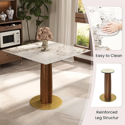 Sintered Stone Square Office Table and Chair Set - Meeting Table for Small Offices (Walnut‌ Leg and Pandora Top, 1 Table and 4 Chairs)
