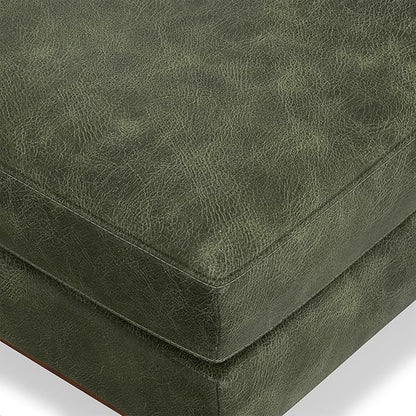 SIMPLIHOME Morrison 49 inch Wide Large Rectangular Ottoman in Moss Green Genuine Leather, Multifunctional Footrest, Coffee Table, and Extra Seating for Living Room, Mid-Century Modern Style