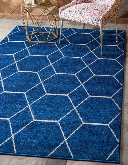 Unique Loom Trellis Frieze Collection Area Rug - Geometric (4' 1" x 6' 1", Navy Blue/ Ivory)