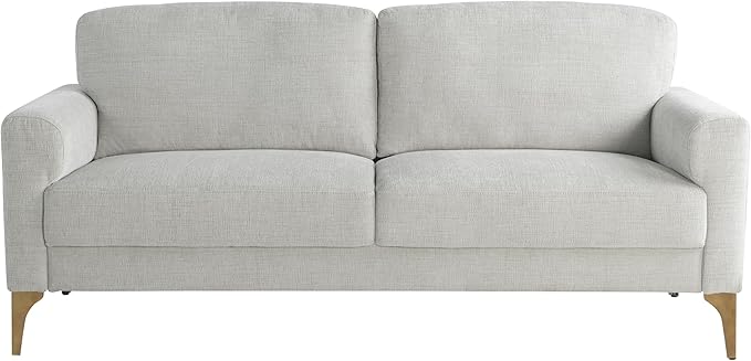 Studio Living® Matthew 75.6" Sofa, Mid-Century Modern, Pocket Coil Comfort, Metal Brushed Bronze Legs, Chenille Fabric, Ivory