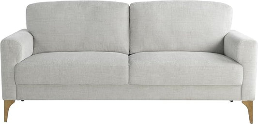 Studio Living® Matthew 75.6" Sofa, Mid-Century Modern, Pocket Coil Comfort, Metal Brushed Bronze Legs, Chenille Fabric, Ivory