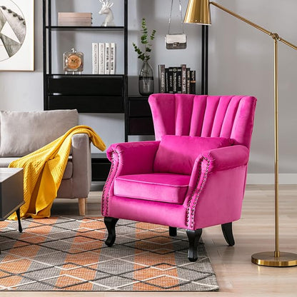 Accent Reading Arm Chairs Set of 2 Midcentury Modern Comfy Corner Sofa Chair, Wingback Waiting Room Club Chair with Tufted Back for Living Room/Bedroom/Reception Room, Velvet Rose