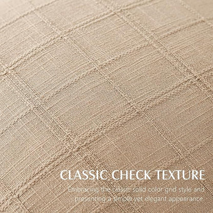Foindtower Set of 2 Decorative Linen Check Throw Pillow Covers Neutral Farmhouse Vintage Cushion Covers Modern Coastal Boho Home Decor for Sofa Chair Couch Bedroom Living Room,26×26 Inch,Camel