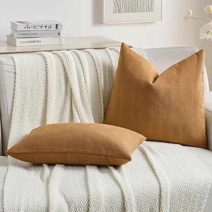 FUTEI Bronze Chenille Decorative Throw Pillow Covers 20x20 Inch Set of 2,Soft Cozy Striped Geometric Patterns Cushion Case,Modern Home Decor for Couch Bed Living Room