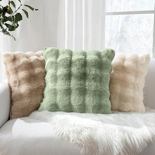 MIULEE Faux Fur Pillow Covers Thick Soft Plush Lumbar Throw Pillows Luxury Home Decor for Couch Bed Bedroom Living Room Sofa,12x20 Inch Pack of 2 Sage Green