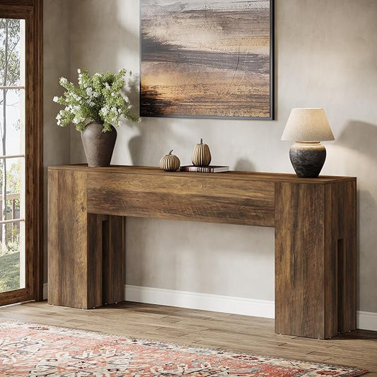 Tribesigns 71-Inch Long Console Table for Entryway, Farmhouse Sofa Console Behind Couch, Entry Table for Hallway, Foyer, Living Room, Brown