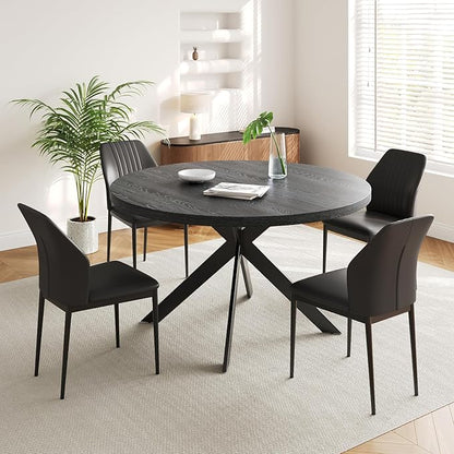 45.3" Round Dining Table Set for 4, Wooden Round Dining Table with Chairs for 4-6 Person, w/Metal Legs, Coffee Table for Kitchen Dining Room, Living Room, Office