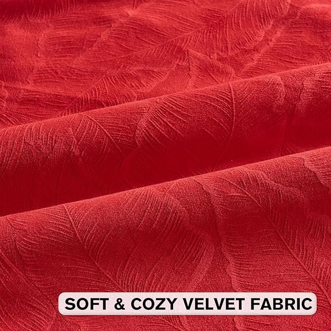 FUTEI Christmas Red Velvet Throw Pillow Covers 22x22 Inch Set of 2,Soft Embossed Leaf-Relief Textured Cushion Cases,Natural Home Decor for Couch Living Room