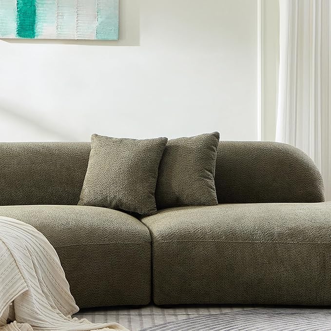 135.4" Oversized Curved Sofa, Modern Minimalist Comfy Sectional Couch, Upholsted Boucle Luxury Sofas Chaise, 6 Seater Modular Couches for Living Room Home Office Apartment(Left Facing,Green)