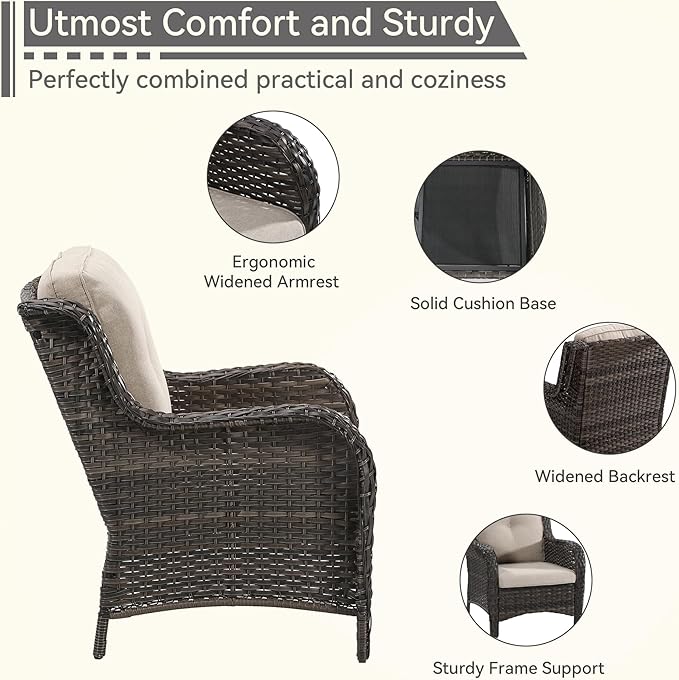 4 Pieces Patio Conversation Set, Wicker Chairs Set of 2 and Two Ottomans with 3.5-inch Seat Cushions, High Back and Curved Armrest for Backyard, Balcony and Deck, Beige