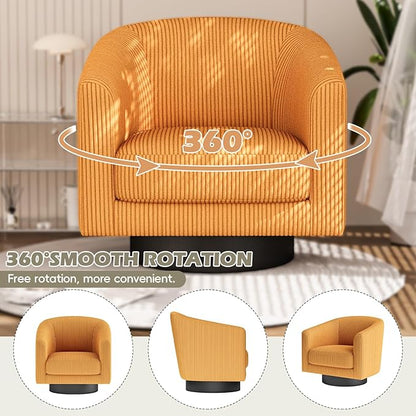 360° Swivel Accent Chairs Set of 2, Modern Bucket Chair, Corduroy Barrel Armchair, Comfy Boucle Chair, Single Sofa for Living Room Bedroom. Orange