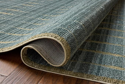Loloi Chris Loves Julia Calvin Collection CLV-02 Ocean/Olive 7'-10" x 7'-10" Round Area Rug Checkered Neutral Soft Living Room Bedroom Carpet