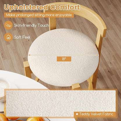 COSTWAY 24'' Counter Height Bar Stools Set of 4, Teddy Velvet Upholstered Bar Chairs with Backrests and Footrests, Wood High Barstools for Kitchen Island and Dining Room (Natural)