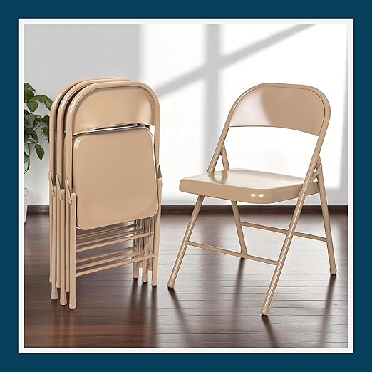 OEF Furnishings OEF900 Series Premium Lightweight All-Steel Folding Chairs (4-Pack, Beige)