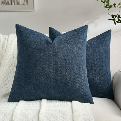 FUTEI Navy Blue Chenille Throw Pillow Covers 22x22 Inch Set of 2,Soft Striped & Diamond Textured Cushion Cases,Modern Home Decor for Couch Living Room