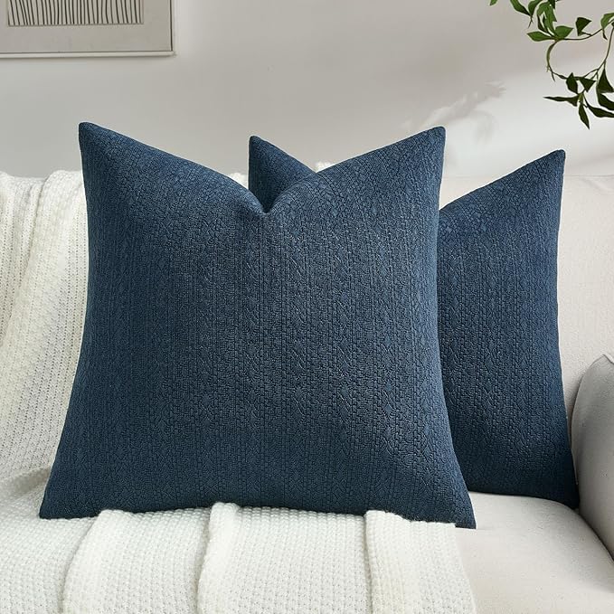 FUTEI Navy Blue Chenille Throw Pillow Covers 18x18 Inch Set of 2,Soft Striped & Diamond Textured Cushion Cases,Modern Home Decor for Couch Living Room