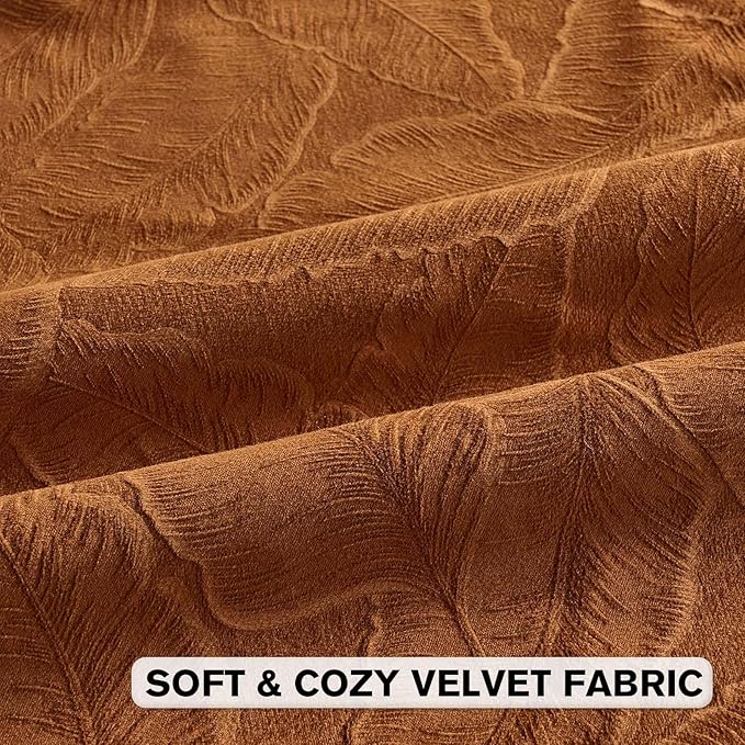 FUTEI Rust Velvet Throw Pillow Covers 16x16 Inch Set of 2,Soft Embossed Leaf-Relief Textured Cushion Cases,Natural Home Decor for Couch Living Room