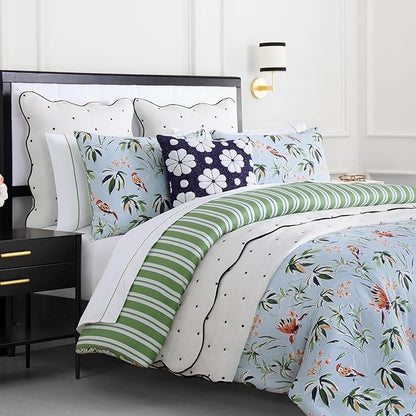 Kate Spade New York Spade Floral Decorative Pillow, 20" x 20" Throw Pillow for Bed or Sofa, Textured Polyester and Cotton Blend Cover, Navy, 20 x 20