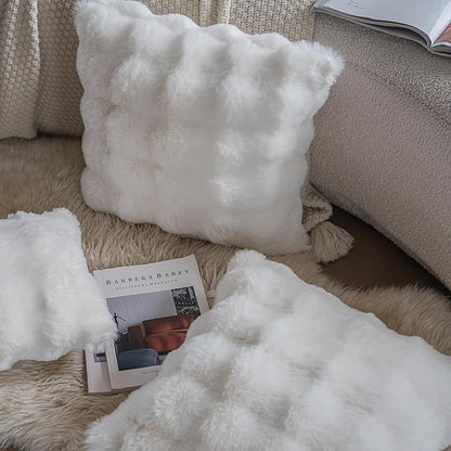Neelvin Cream White Faux Fur Cozy Soft Double-Sided Decorative Throw Pillow Covers 16x16 inch Set of 2,Velvet Pillowcase Cushion Case for Sofa Couch