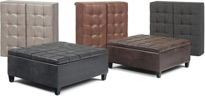 SIMPLIHOME Harrison 36 inch Wide Transitional Square Coffee Table Storage Ottoman in Ebony Tweed Look Fabric, Assembled, For the Living Room and Bedroom