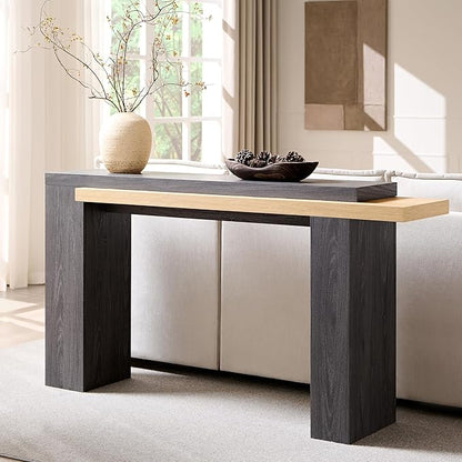 OKD 63 Inch Modern Entryway Console Table, Solid Geometry Accent Sofa Table Behind The Couch, Narrow Console Table for Entryway, Hallway, Living Room, Foyer, Natural Oak with Dark Alder