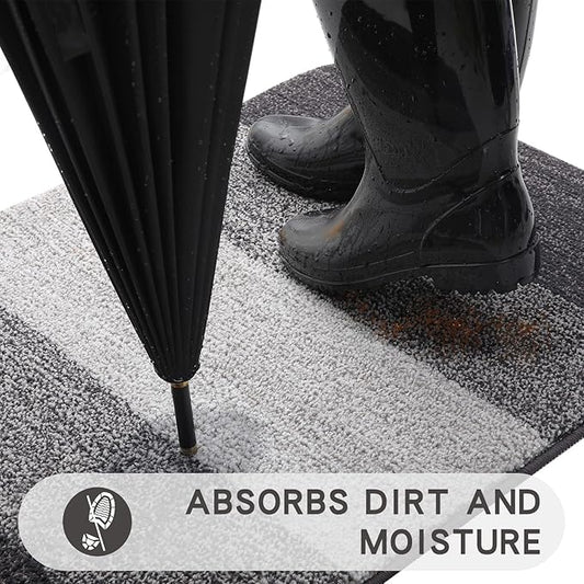 Kitinjoy Indoor Outdoor Door Mat, 32x20 Non-Slip Absorbent Dirt Trapper, Low-Profile Washable Inside Entrance Front Floor Mat, Sturdy Soft Entry Doormats for Entryway, Grey