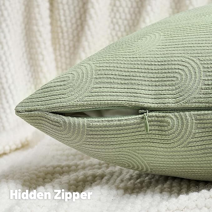 FUTEI Sage Green Chenille Decorative Throw Pillow Covers 24x24 Inch Set of 2,Soft Cozy Striped Geometric Patterns European Cushion Case,Modern Home Decor for Couch Bed Living Room