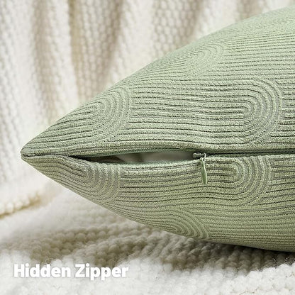 FUTEI Sage Green Chenille Decorative Throw Pillow Covers 24x24 Inch Set of 2,Soft Cozy Striped Geometric Patterns European Cushion Case,Modern Home Decor for Couch Bed Living Room